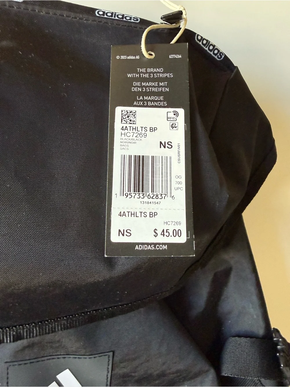 adidas Black Backpack with White 3-Stripes Front Panel